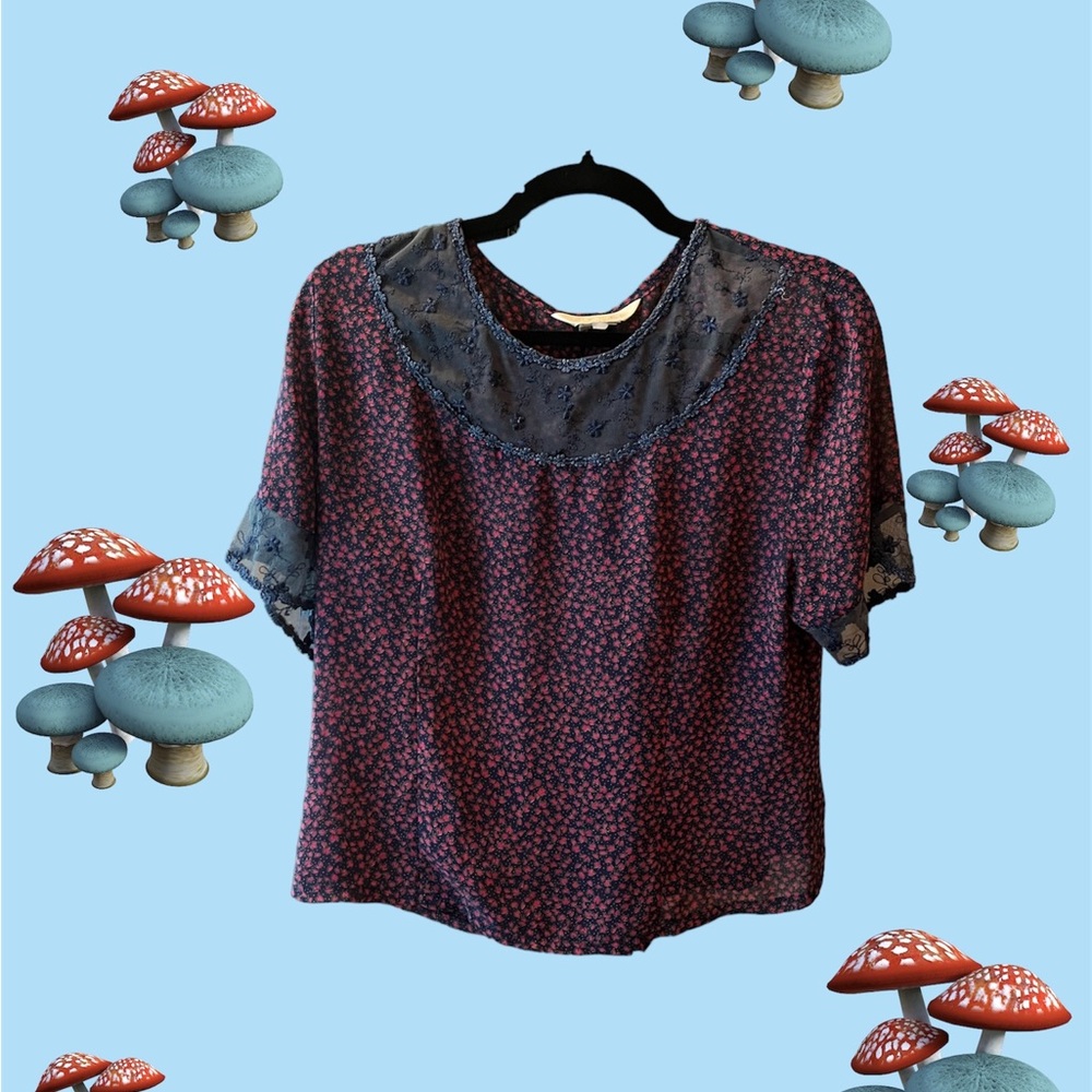 Cute Floral Sheer Top with Zipper in Back S/M